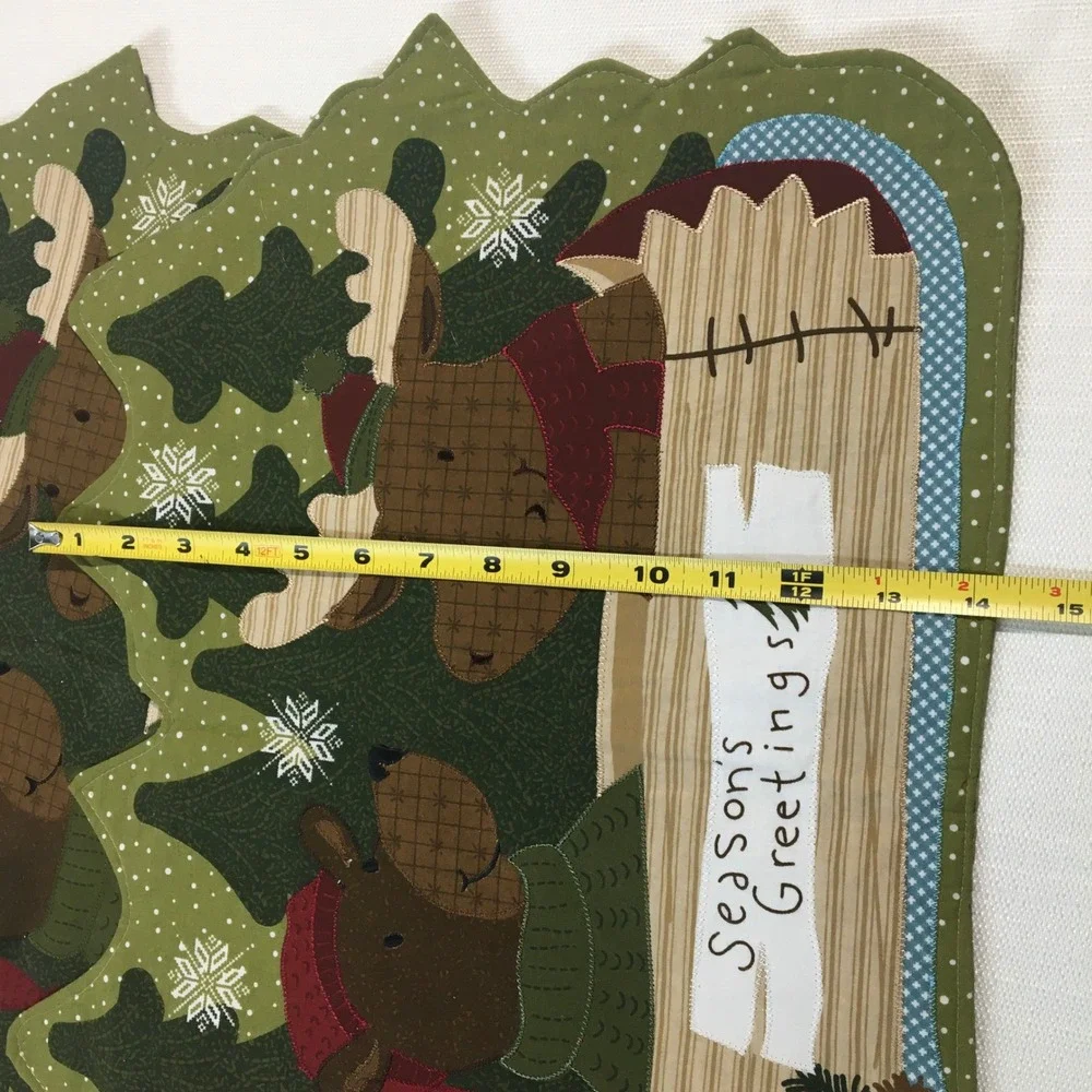 Christmas Moose Bear Trees Canoe Holiday Placemats Set of 2 Patchwork Fabric‎